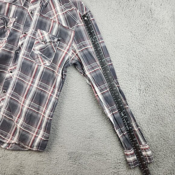BKE Mens Athletic Fit Black Red Plaid Western Pearl Snap Shirt Long Sleeve Large - Picture 7 of 10
